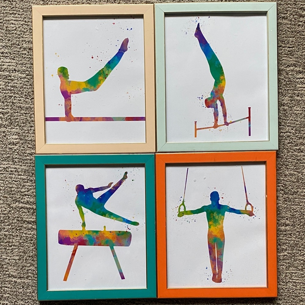 8x10” SET OF FOUR Colorful Gymnastics Art Prints Set